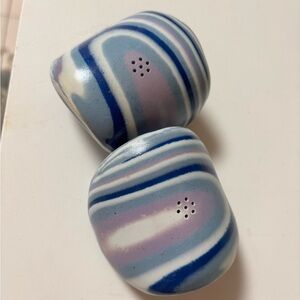 Ceramic Salt and Pepper Shakers in Blue, Lavender & White